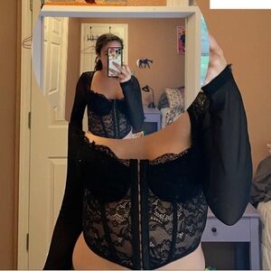 bustier long sleeve be black crop top